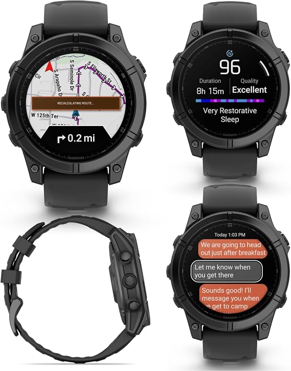 Garmin Fenix E 47 mm, AMOLED, Premium Multisport GPS Smartwatch, Long-Lasting Battery Life, Slate Gray Steel with Black Silicone Band with Wearable4U Black Earbuds Bundle