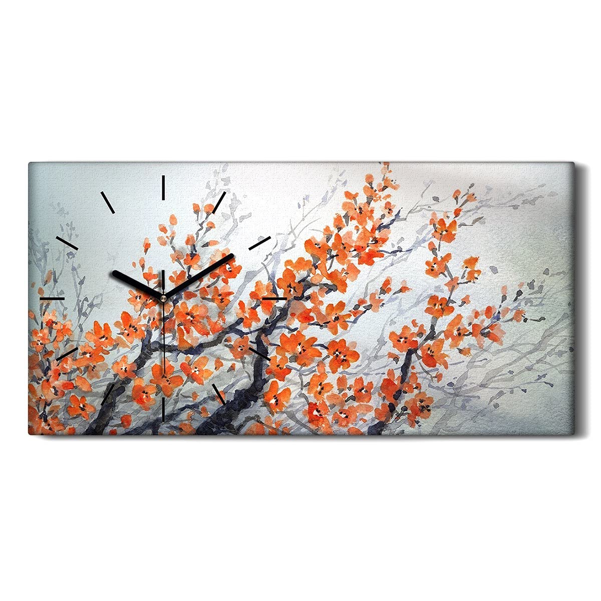 Horloge sur Toile Art Mural Salon Chambre Décoration Fleurs Encre