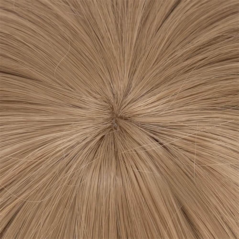 Game Cosplay Wig Light Brown Short Double Pigtails with Bangs Synthetic Fiber Wig for Fancy Party