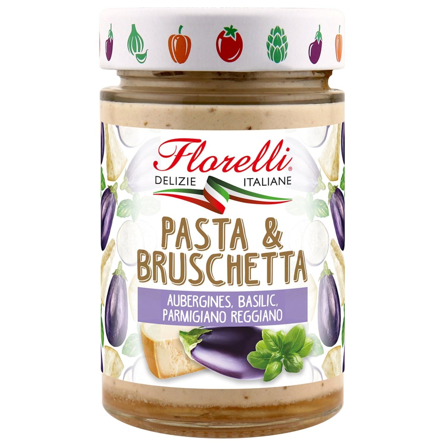 FLORELLI – Sauce gourmande Aubergines Parmesan et Basilic, saveur méditerranéenne intense (Pot 190g) - Le Lot De 4