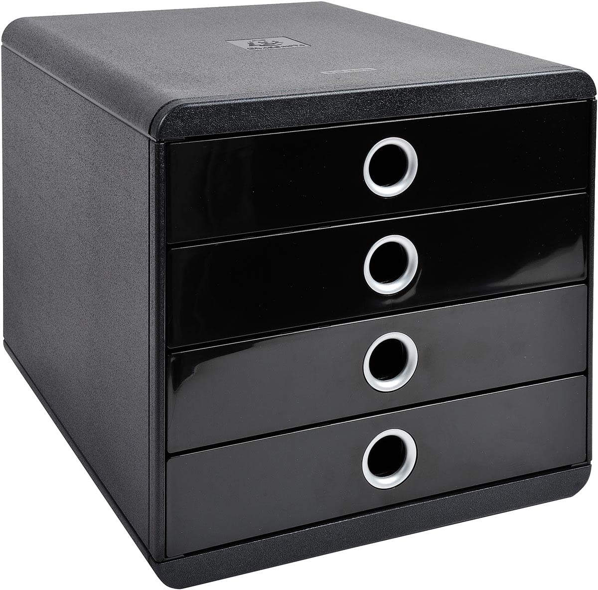 Exacompta 314438D - Módulo individual con 4 cajones para documentos A4+, ultra-rígido, cajones cerrados, con stop de seguridad - 347x278x267 mm - BIG-BOX - POP-BOX - Negro/plata