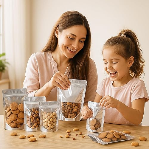 Miniatura 9 de Paquete de 100 bolsas grandes de Mylar resellables para almacenamiento de alimentos, 8.7 x 11.4 pulgadas, bolsas de aluminio resellables a granel, a