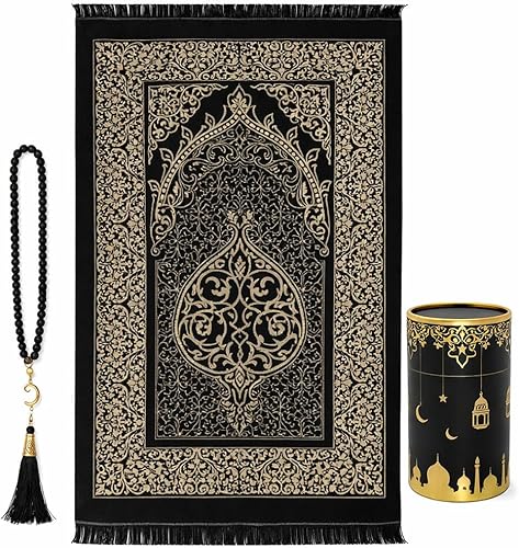 Miniatura 14 de Modefa Tapete de oración islámica turca, felpilla tejida fina, Janamaz Sajada, regalo musulmán Ramadán Eid con cuentas de oración Tesbih, juego de