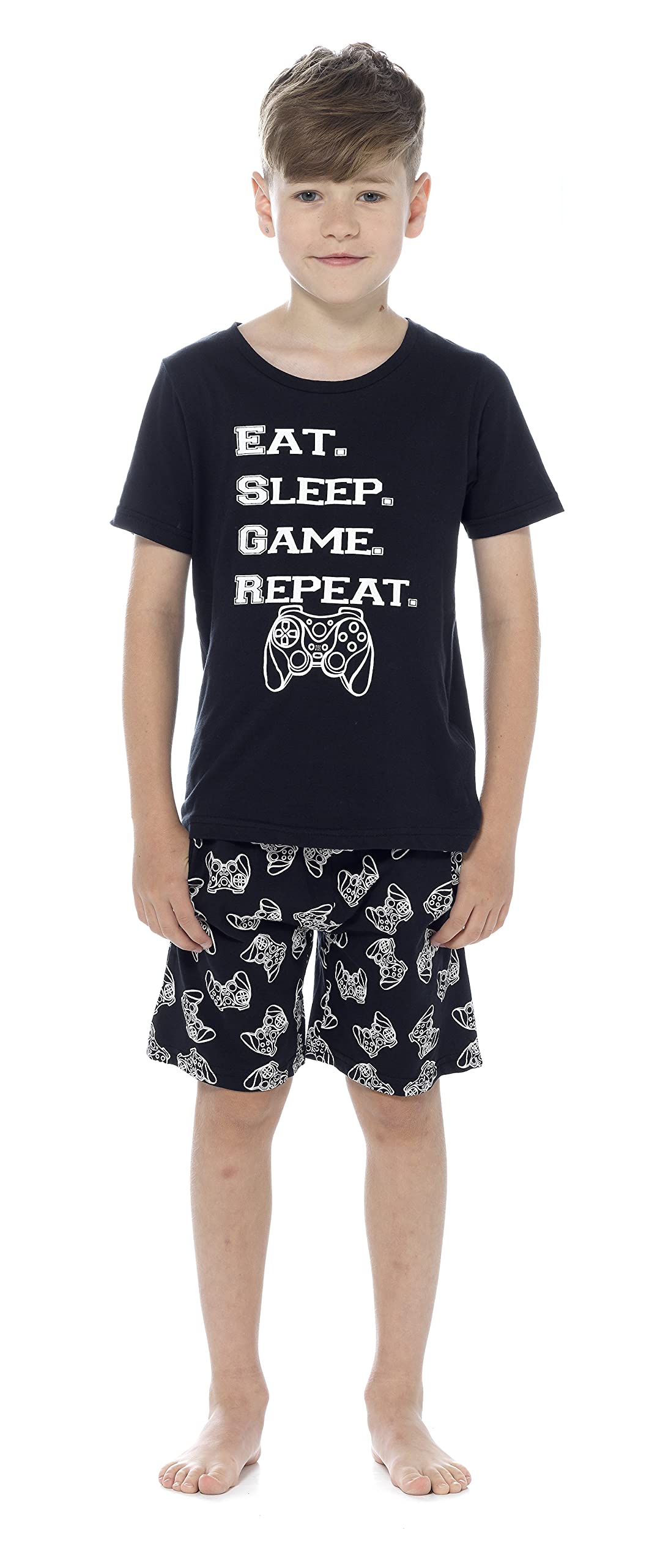 Slumber HutBoys Jersey Pyjamas 100% Cotton - Computer Game Gaming Print Childrens Pajamas PJs - Grey or Black - Size 7 8 9 10 11 12 13 Years
