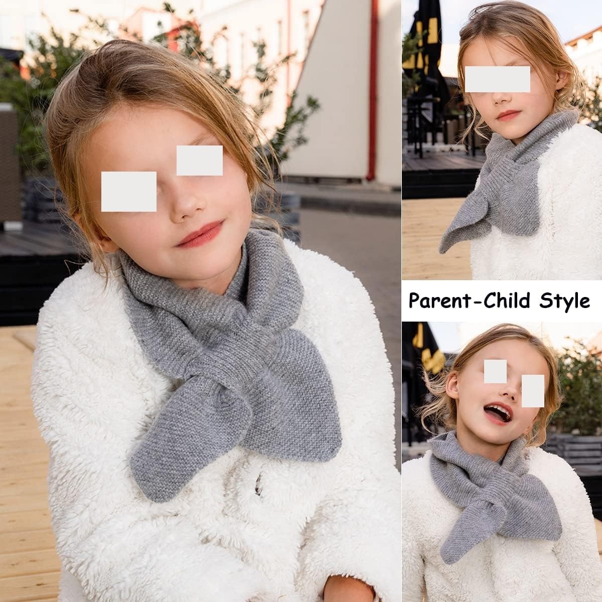 Écharpes Longues d'hiver, Écharpe à col Chaud de Couleur Unie, écharpes en Tricot à col croisé d'hiver, Section Parent-Enfant(Grey)