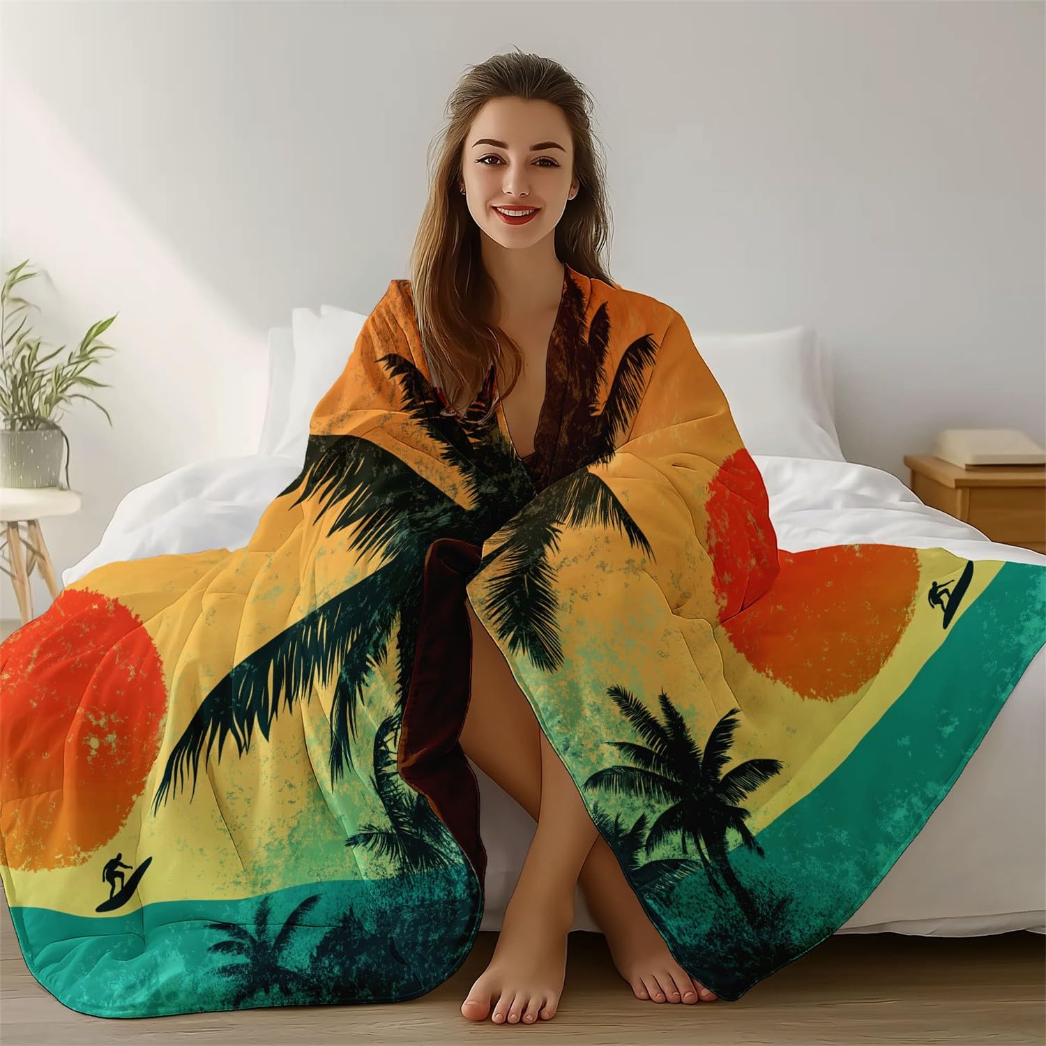 Dwustronna, lekka poszewka na kołdrę, kwiaty, ptaki, liście, zestaw pościeli, 3 szt., z zapięciem na zamek błyskawiczny, 230 x 220 cm, zestaw z poszewkami na poduszki, jasnoniebieski