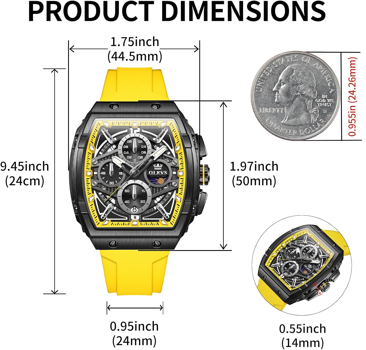 OLEVS Watch Men Casual Luxury Square Large Face Skeleton Multifunctional Chronograph Men's Watches Fashion Silicone Waterproof Mens Watches with Date Moon Phase Analog Wrist Watch Reloj para Hombre - Image 6