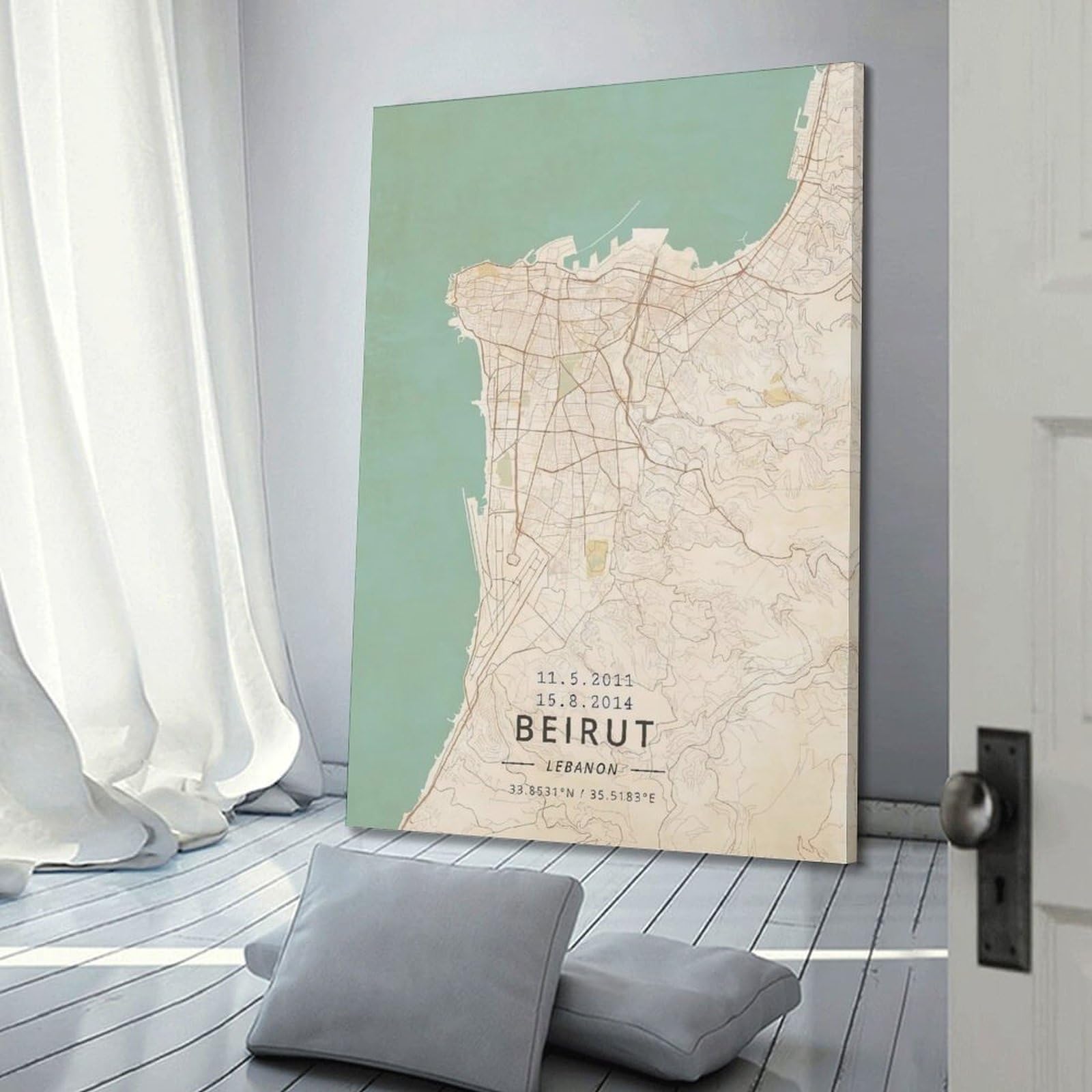 Stadtkarten-Poster für Beirut, Libanon-Poster, dekorative Malerei, Leinwand, Wandposter und Kunstdruck, moderne Familienschlafzimmer-Dekoration, Poster, 40 x 60 cm
