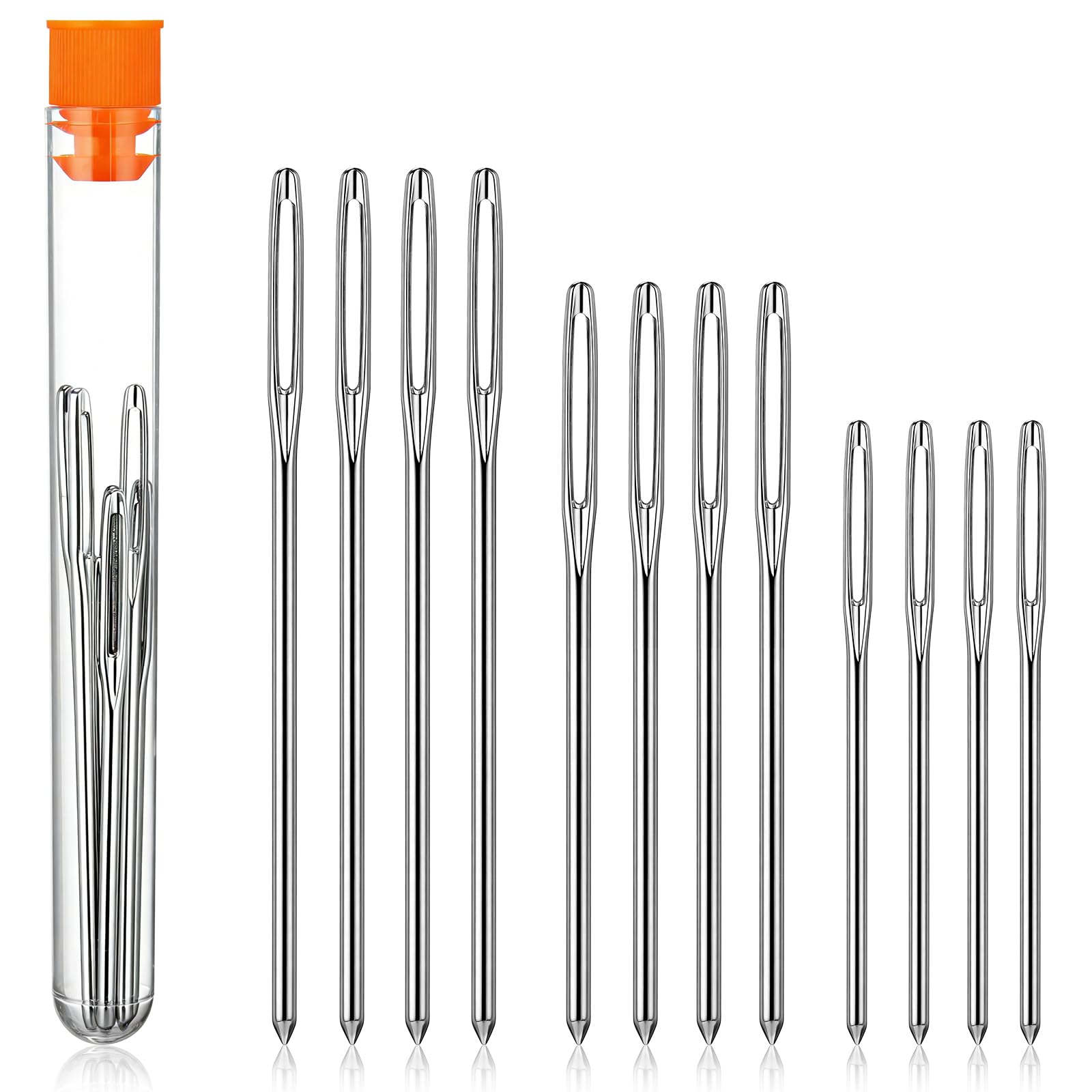 Outus Silver Large-Eye Blunt Needles, Steel Yarn Knitting & Sewing Needles, 9 Pieces (Silver)
