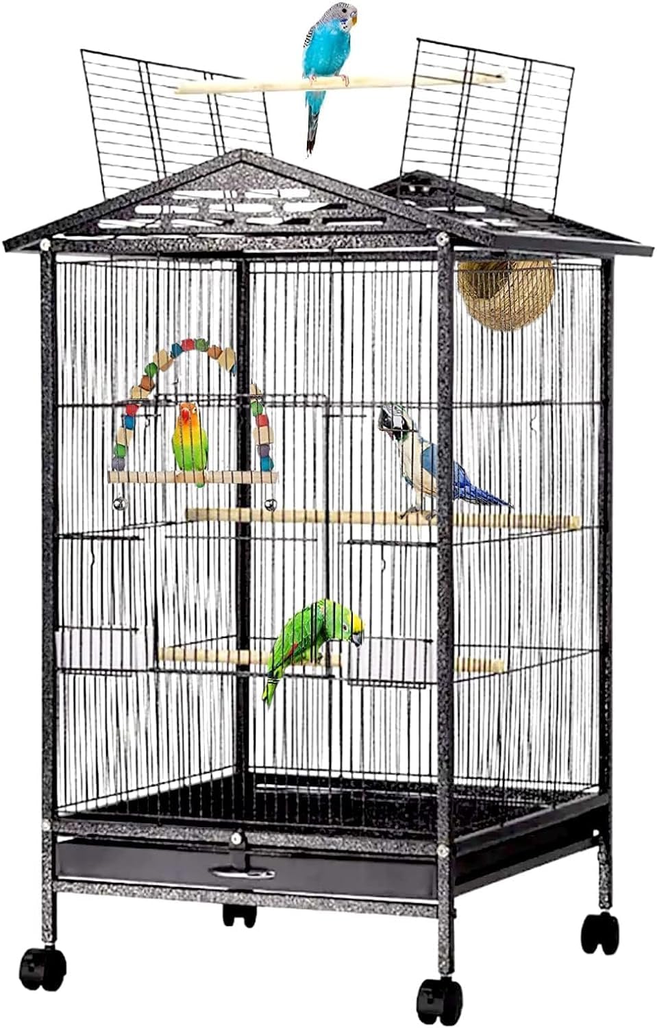 HopHop Large Metal Bird Flight Cage: Spacious Parrot Cage with Removable Tray, Feeder, and Waterer - Multifunctional Aviary for Convenient Bird Care (Aviary)