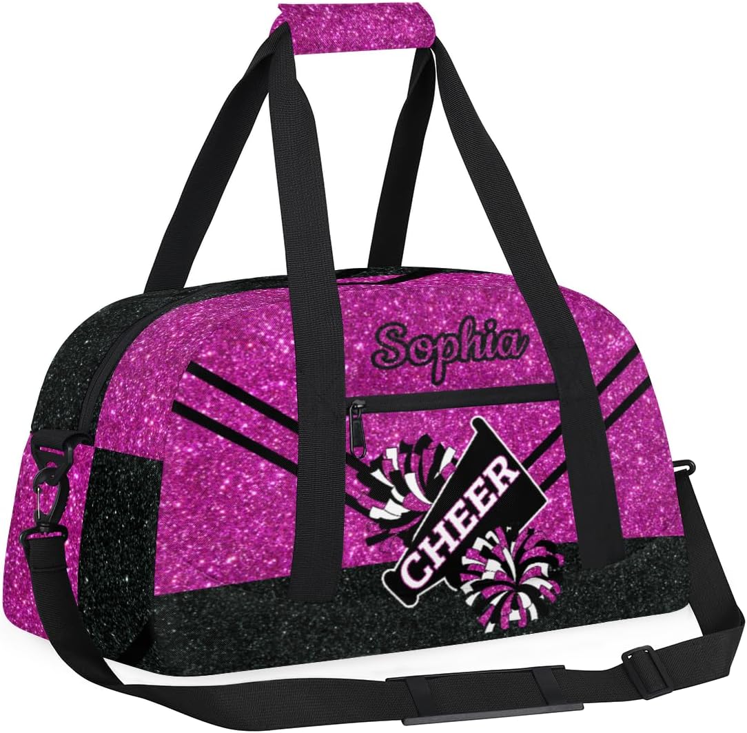 Personalized Cheer Bag Girl Sport Duffel Bag, Custom Kids Gym Bag, Customize Travel Duffle Bag with Name, Overnight Weekender Bags,Glitter Hotpink, Cheerleading Gifts - Image 3