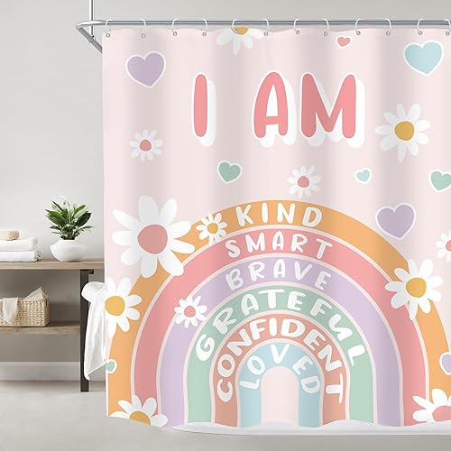 Miniatura 8 de Imirell Cortina de ducha bohemia para niños, 60 pulgadas de ancho x 72 pulgadas de alto, citas inspiradoras, abstractas, motivacionales, positivas,