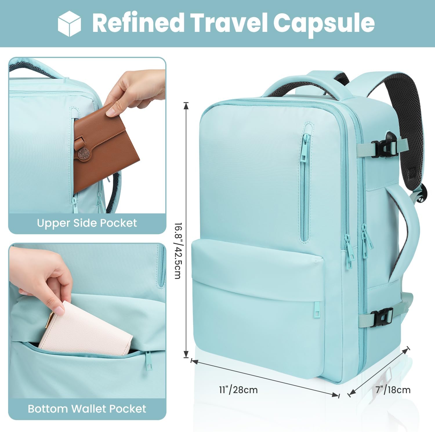 35L Travel Backpack | 180° All-Open Design | Multi-Pockets | Airline Approved Carry on |15.6 inch Laptop Compartment | USB Port |Perfect for Travel Business College Bookbags | For Men Women , Mint