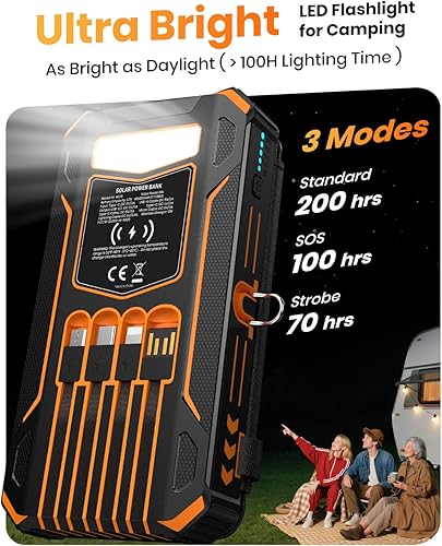 Miniatura 7 de SOARAISE Cargador solar - Cargador portátil inalámbrico de 48000 mAh, 4 cables y 4 paneles solares, PD QC 3.0 de carga rápida USB C batería con