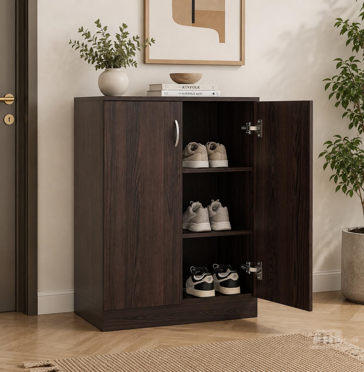 60x40x81 CM Engineered Wood Shoe Rack Cabinet for 10-15 Pairs | Strong Load Bearing & Moisture Resistant Storage Organizer, Footwear Stand for Home, Entryway & Closet- Teak Walnut-image-27