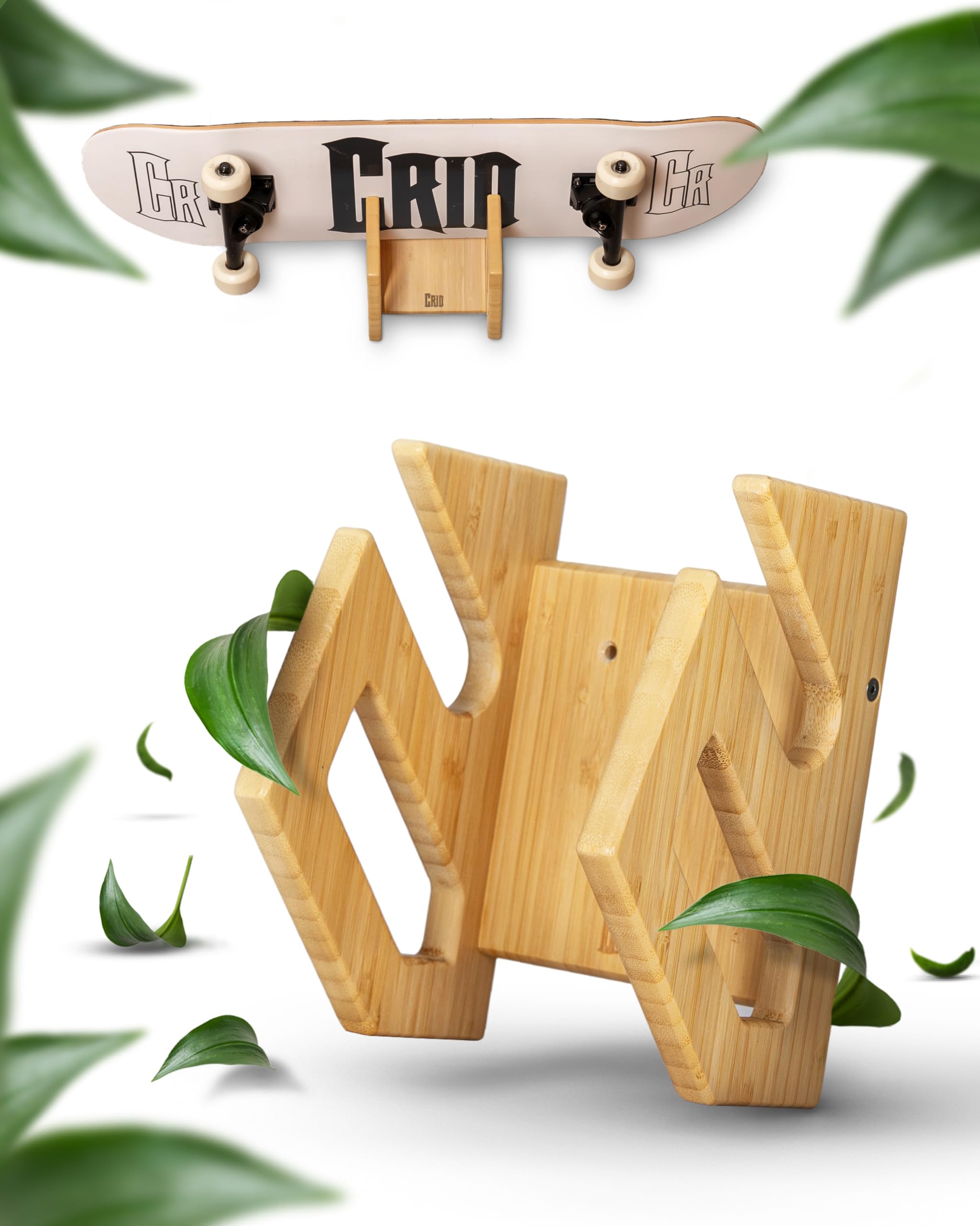 CRIS CRID� Wall Bracket Made of Sustainable Bamboo with Mounting Kit for Hanging Any Board such as Skateboards, Wakeboards, Longboards, Snowboards, Dimensions L x W x D: 19.7 x 15.5 x 14.0 cm (600 g)