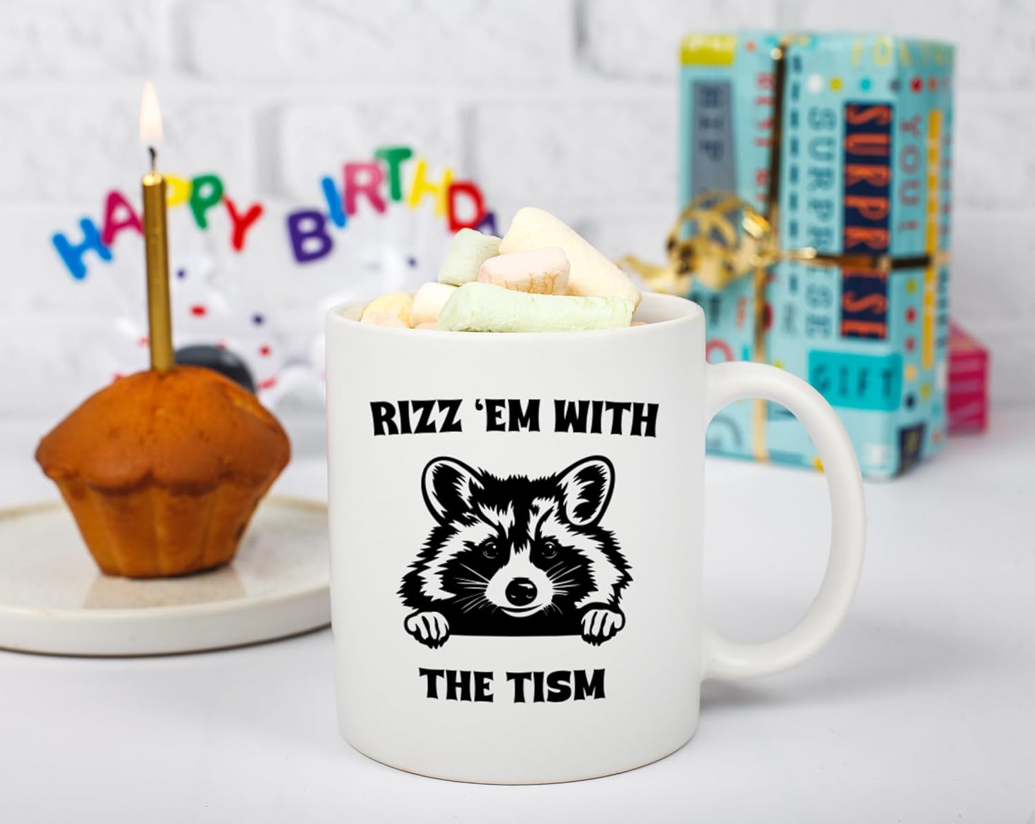Gelid Rizz 'Em With The Tism Mug - Funny Raccoon Meme Gag Gifts For For Men Women Boyfriend Girlfriend - Autism Awareness Birthday Present For Him Her Best Friend - 11oz White Coffee Tea Cup - Image 6