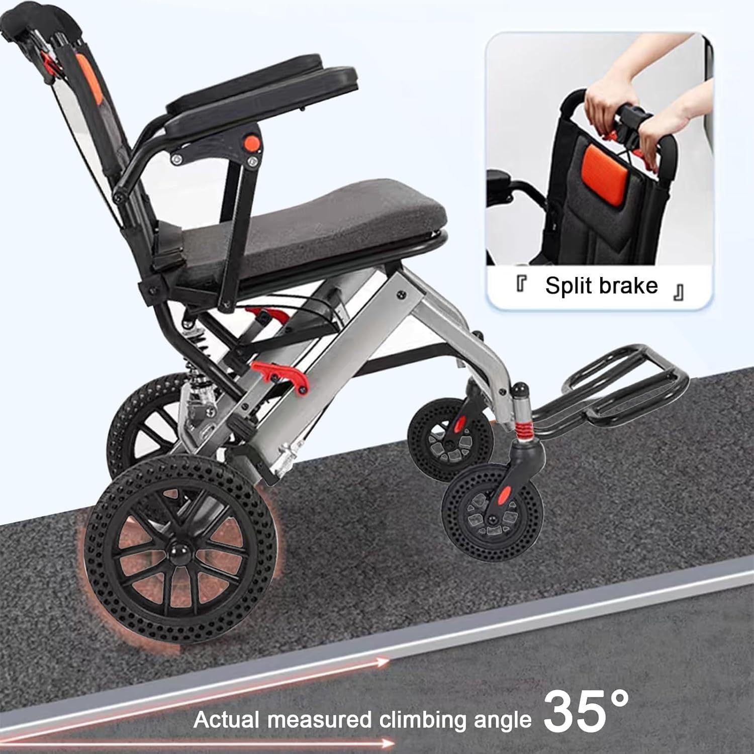 Sedia a rotelle Pieghevole Ultra Leggera, Sedia a rotelle per Trasporto Multiuso per Adulti, Sedia a rotelle per Viaggi Portatile per Anziani, Peso 10.5KG,Black