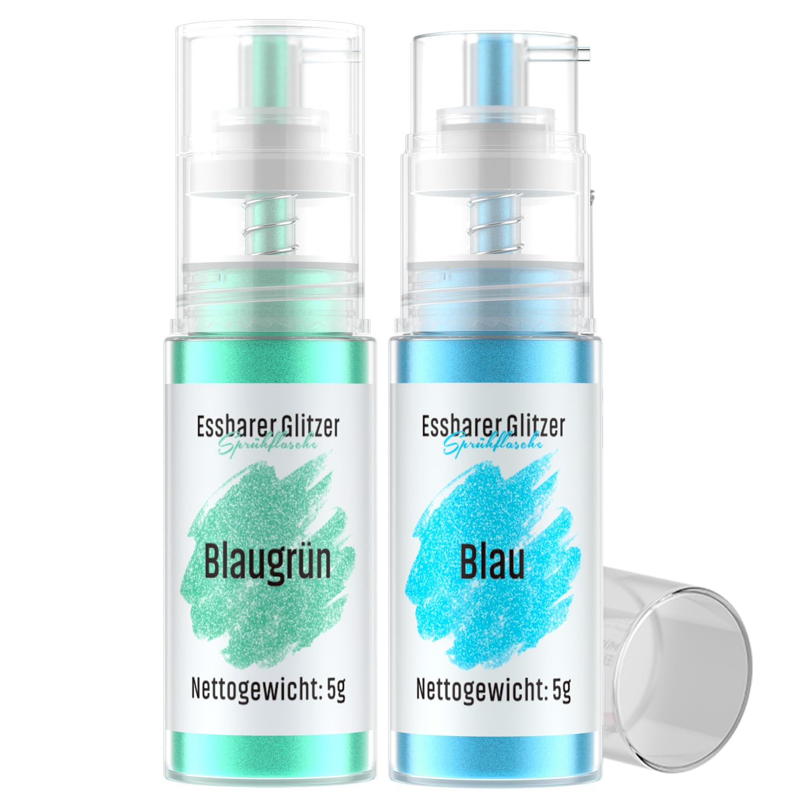 Essbarer Glitzer Spray Blau & Blaugrün, Wwtop 2 Farben set Lebensmittel Glitzer für Getränke Puder Essbar für Backen, Erdbeeren, Cupcakes, Kuchen, Fondant, Cocktails, Schokolade (5g)