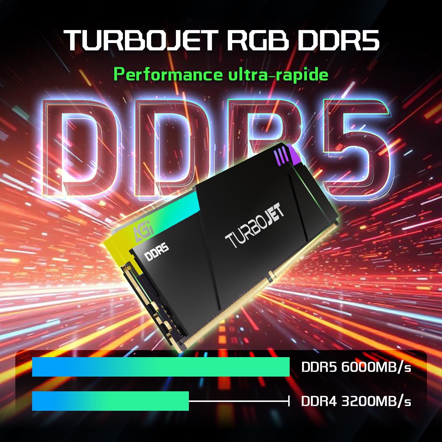 AGI UD858 32Go (2x16Go) RGB DDR5 UDIMM 6000MHz Noir pour Intel XMP AMD Expo