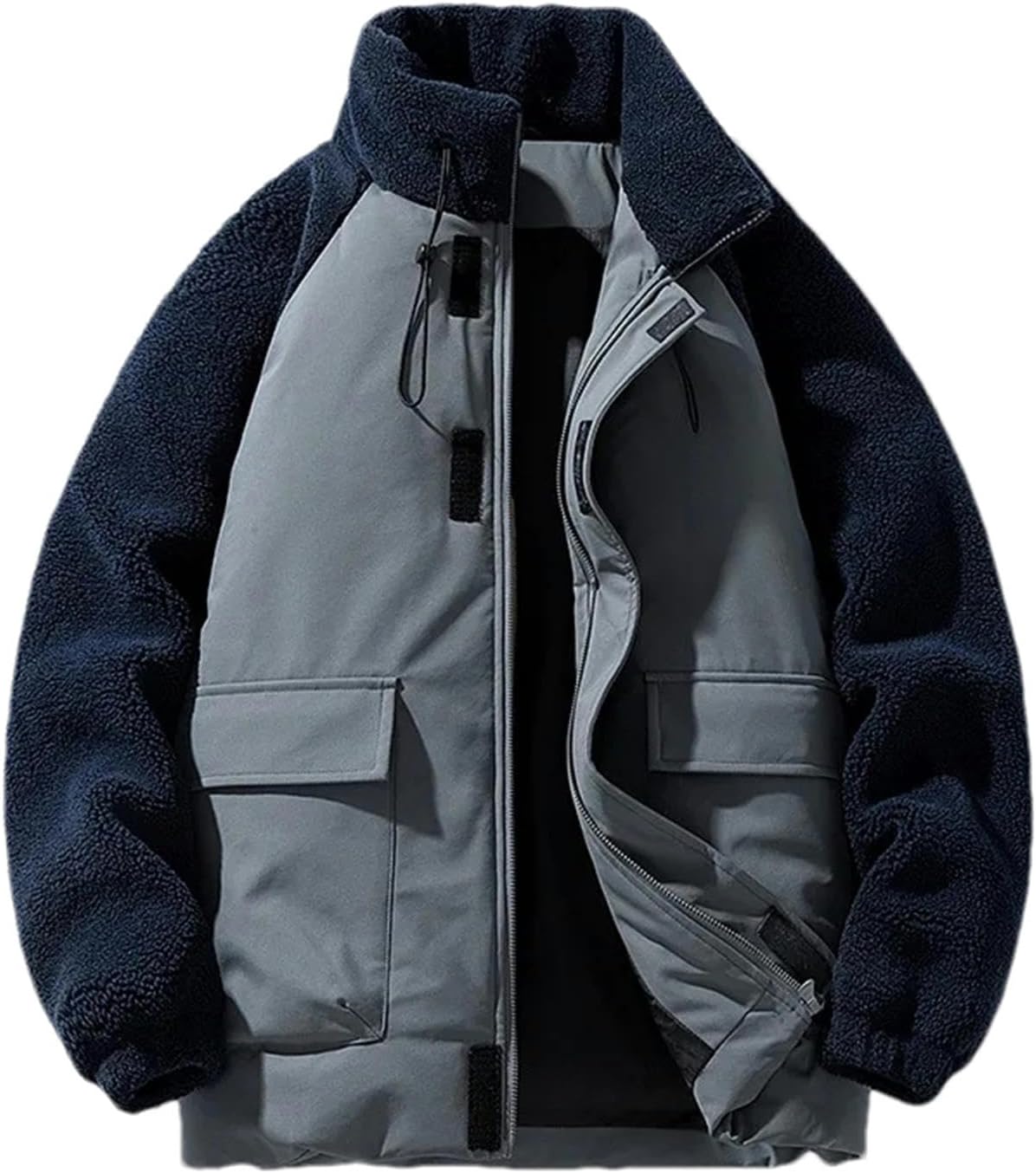 Winter Jacket Men Cotton Coat Color Matching Thicken Keep Warm Cotton Clothes Stand Collar Work Clothes Coat