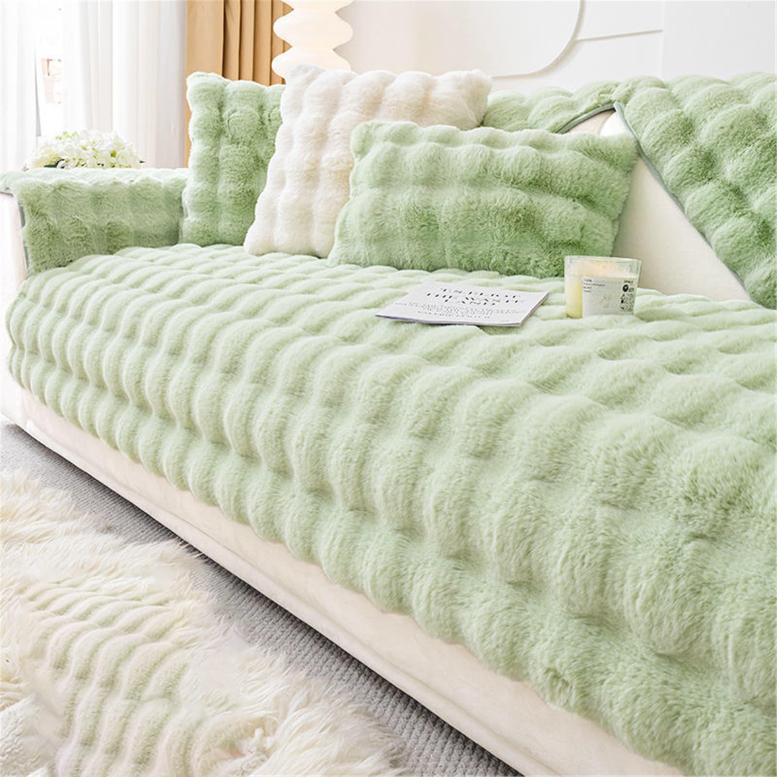 Housse de canapé en peluche antidérapante pour salon d'angle en L