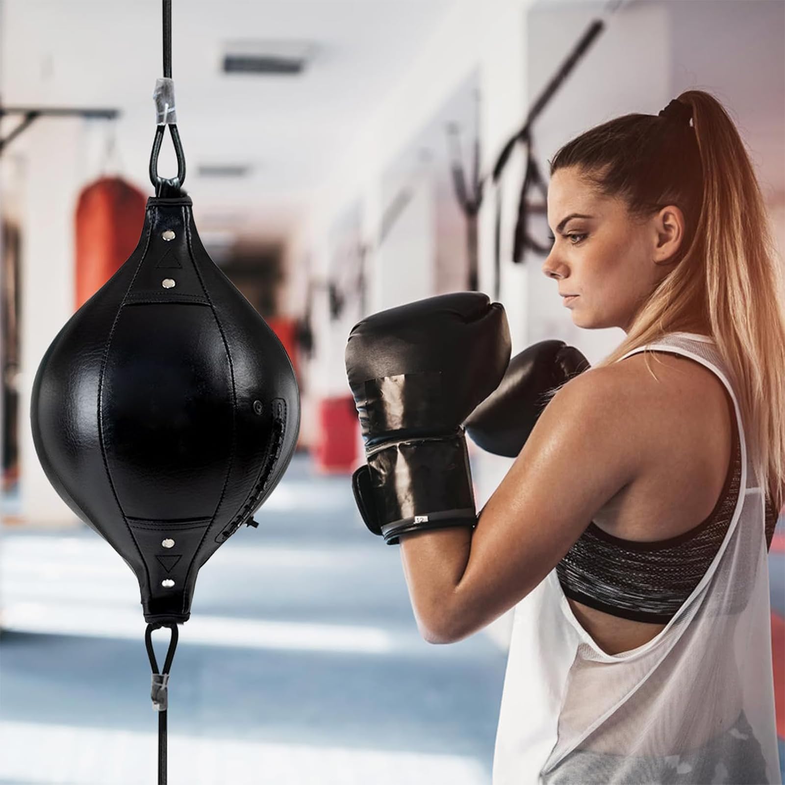 Boxing - Elastischer Boxball | Flexibler Doppelendball Aus PU Leder Für Fitness Koordinationstraining Kerntraining Heimtraining Garten