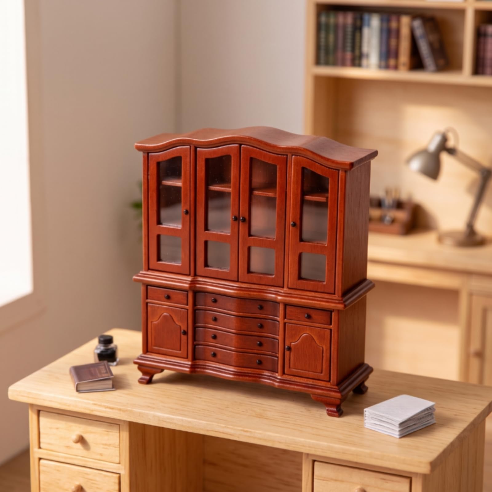 Baoblaze Armario Vitrina con Cajones Estilo Vintage Mobiliario para Muñecas Marrón Armario en Miniatura con Cajones para Maquetistas, Maquetas