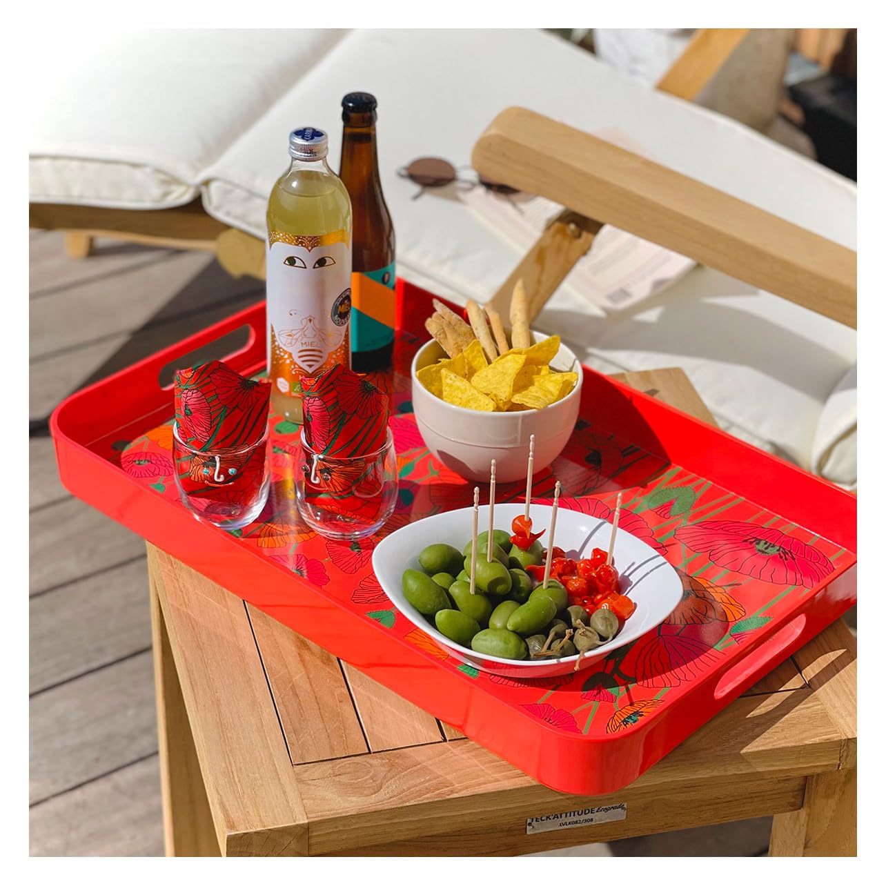 Pylones - Bandeja de servicio de melamina - Apéritime Large Coquelicots -53,7 x 34,7 x 5 cm