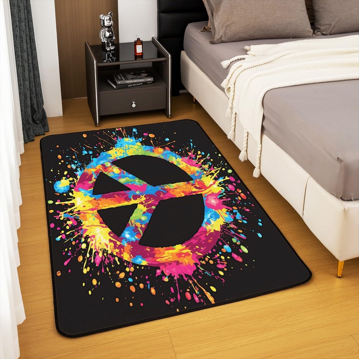 Erosebridal Peace Symbol Area Rug 5x7, Watercolor Ombre Rectangular Carpet for Living Room, Simple Colorful Print Non Shedding Indoor Floor Mat for Kids Girls Boys, Rainbow Tie Dye Decorative Rug