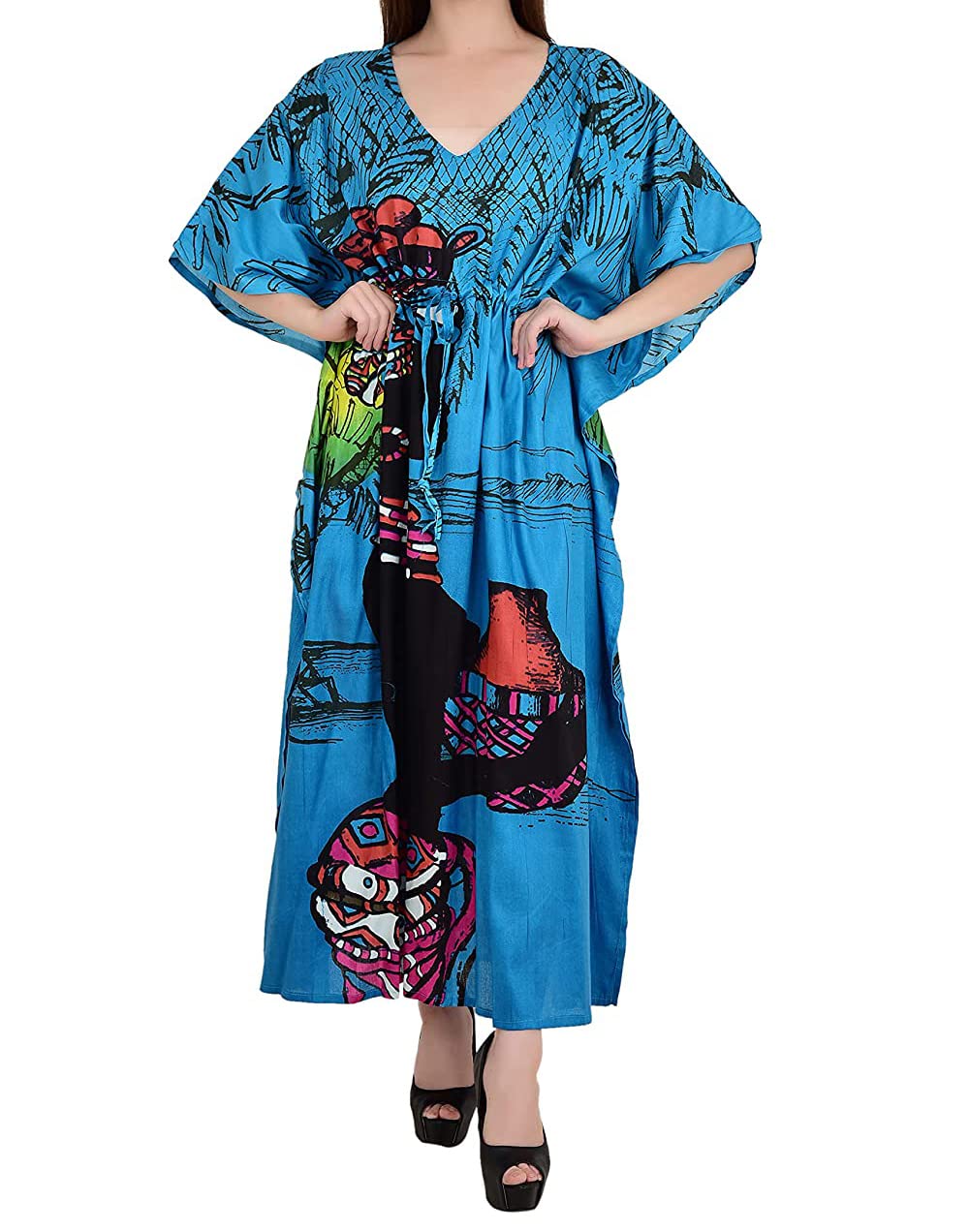 Ukal Women’s Blue Cotton Digital Print Kaftan – Lightweight Ankle-Length Caftan Nightwear, Maxi Robe, Sarong Beach Dress, One Size Ukal Women’s Blue Cotton Digital Print Kaftan – Lightweight Ankle-Length Caftan Nightwear, Maxi Robe, Sarong Beach Dress, One Size