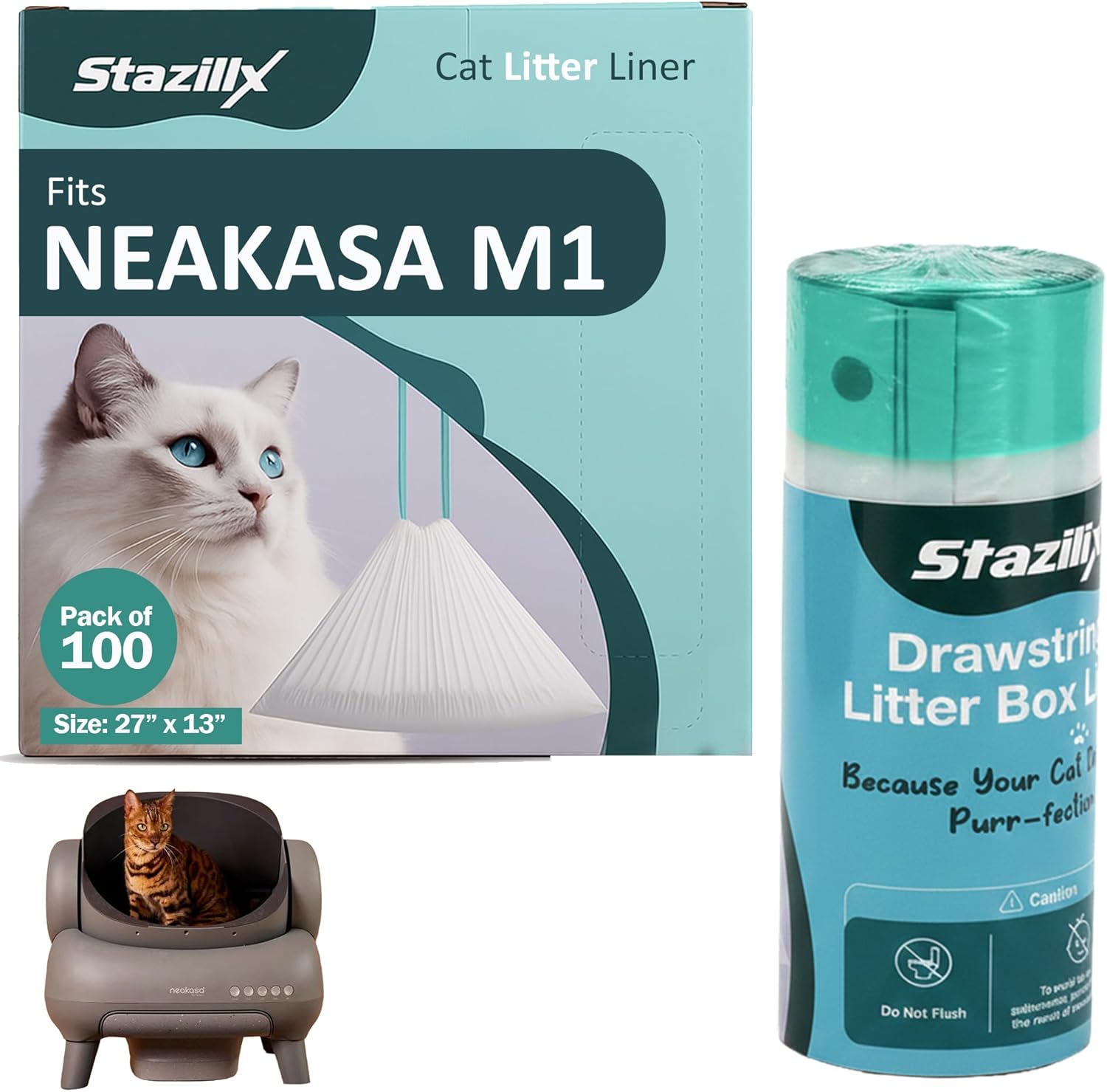 Cat Litter Bags Compatible with Neakasa Litter Box M1 Plus – 100 Count, Extra Thick, Heavy Duty