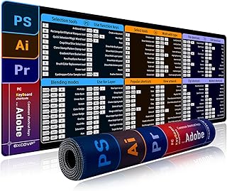 excovip Design Shortcut Mouse Pad, Comfortable Mouse Pads Smooth Surface Stitched Edges Mousepad for for PS/Ai/Pr (800x300mm) 0059