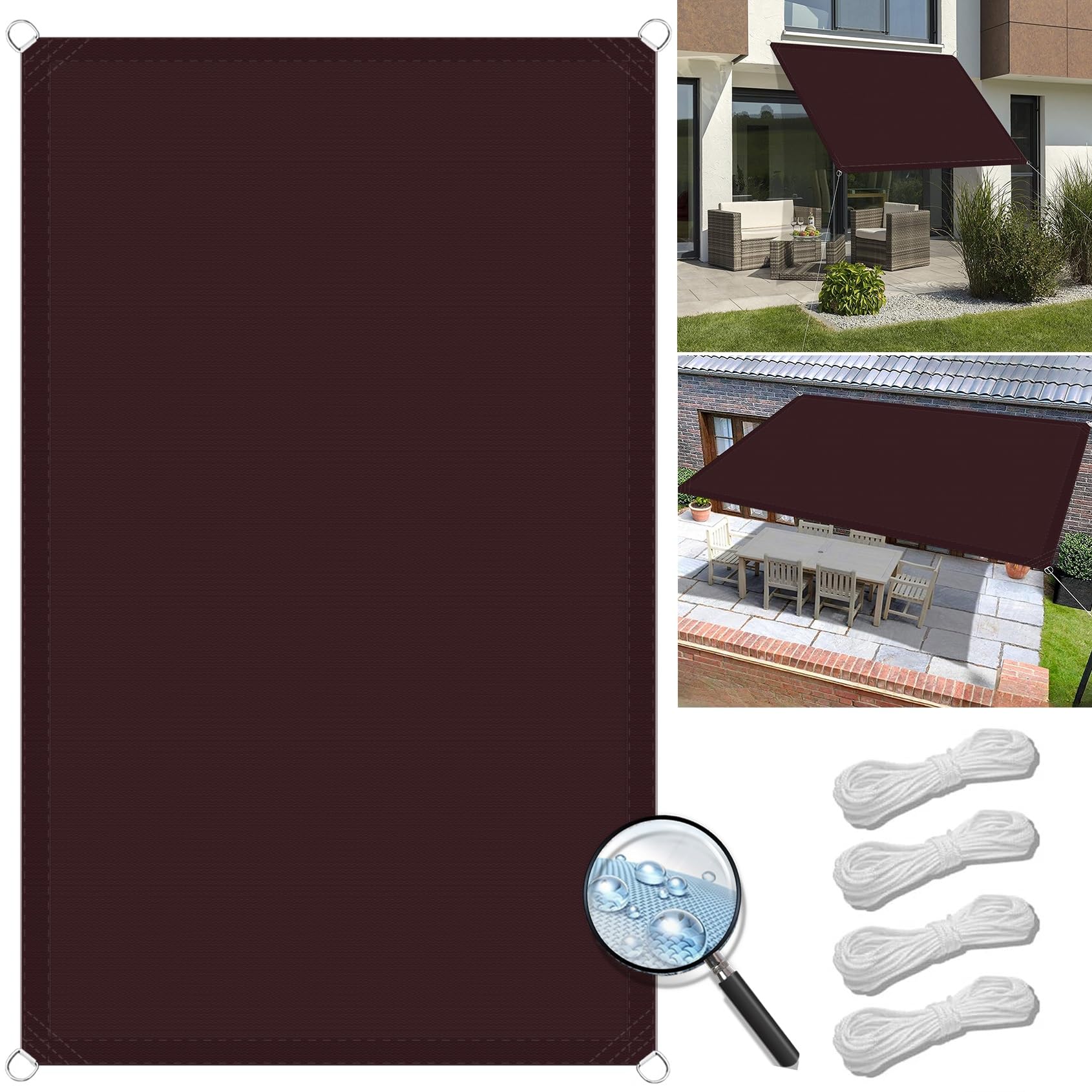 Filet d'ombrage imperméable 3x3,5m vin rouge pour extérieur et terrasse