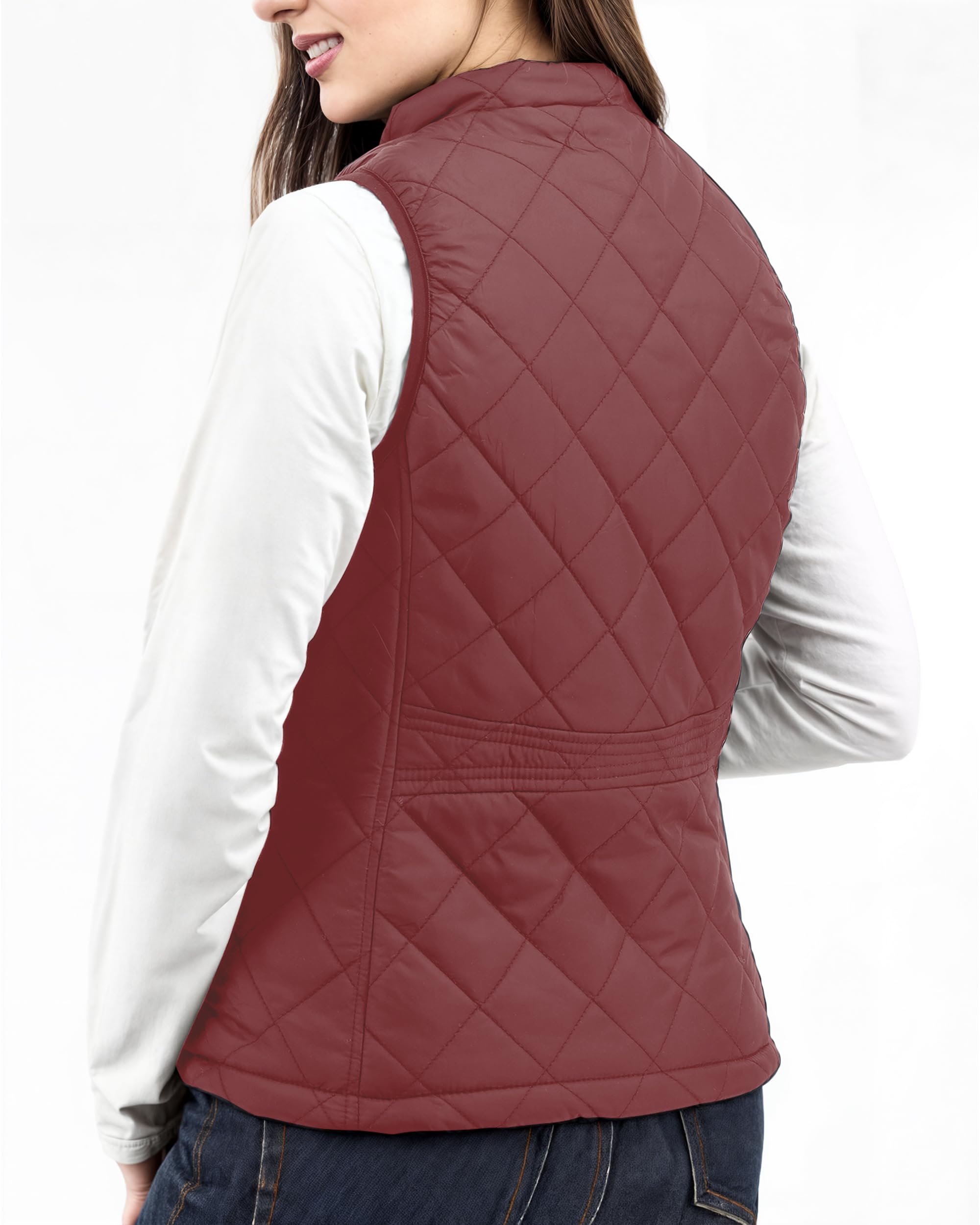 NY Threads Chaleco acolchado para mujer, ajustado, ligero, cuello alto, acolchado, con cremallera