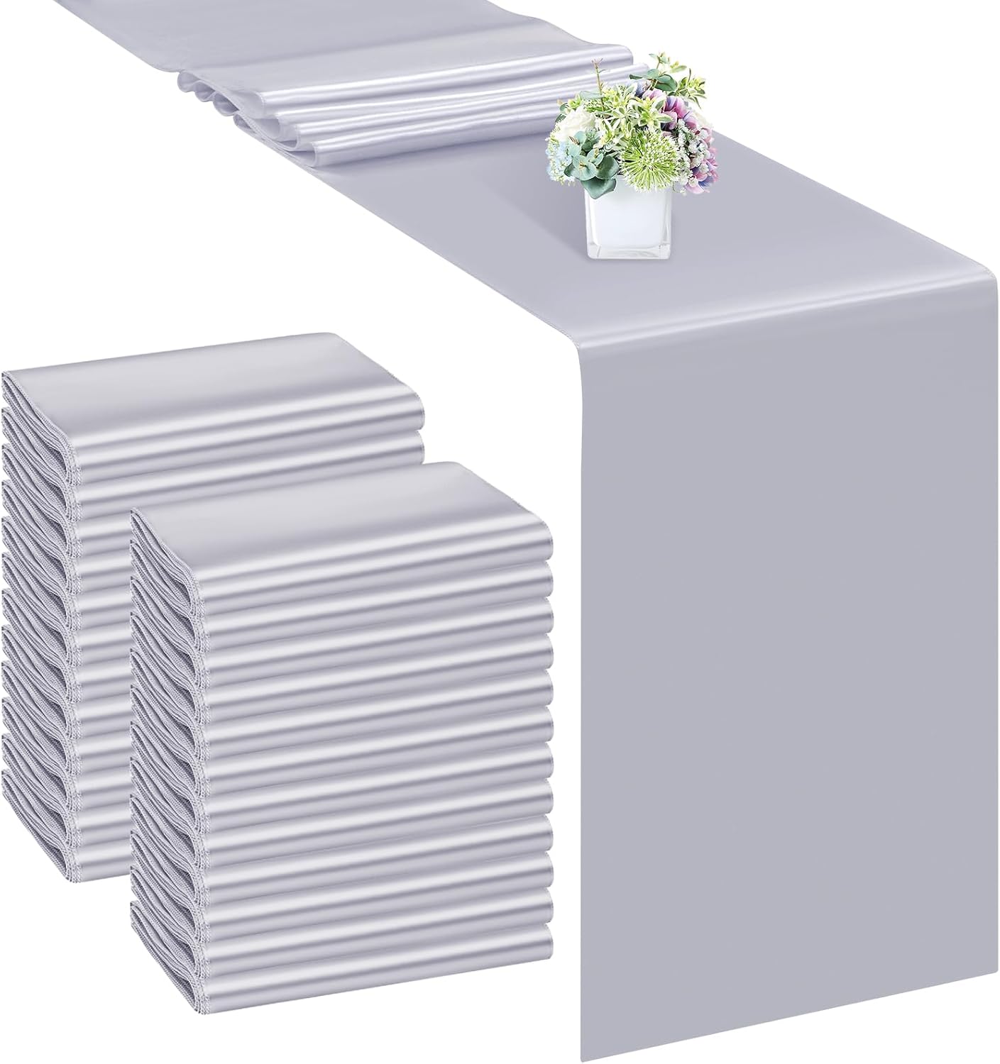 24 Pack Silver Table Runner 12 x 108 Inch Satin Table