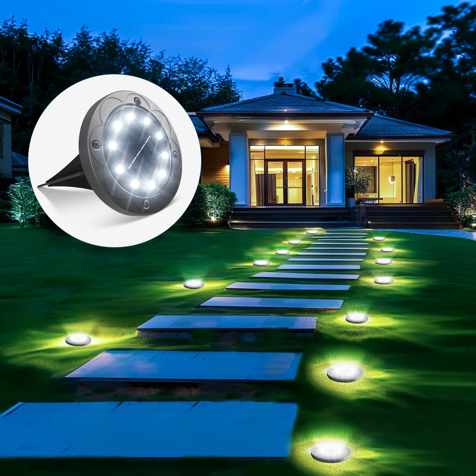 Brightown Solar Lights Outdoor Waterproof, 16 Packs LED In-Ground Lights Outdoor Solar Lights for Yard Patio Garden Lawn Deck Outside Pathway Walkway Sidewalk, White