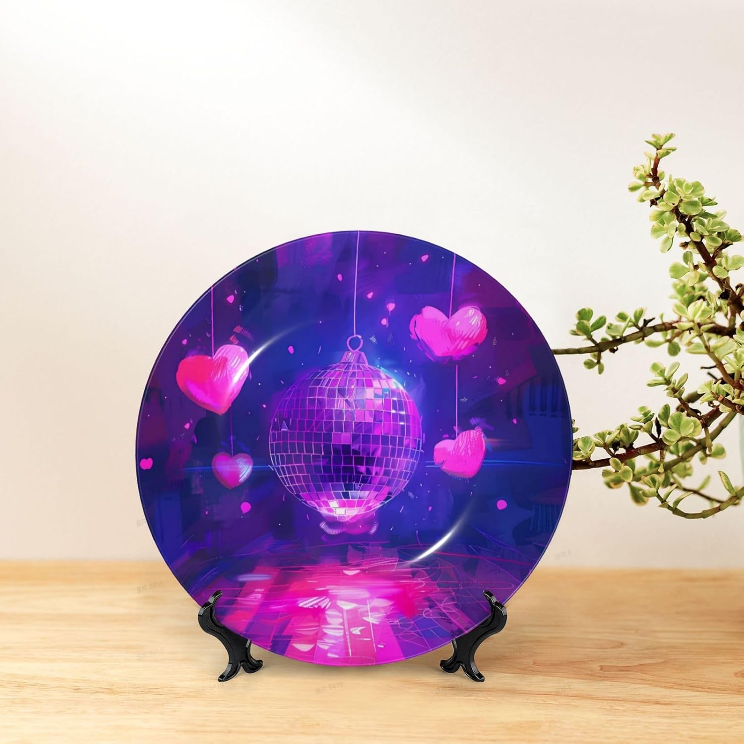 Disco Ball Love Heart Style Ceramic Plate Display Home Display With Stand Wall Hanging Plate For Home Decor 10 Inch