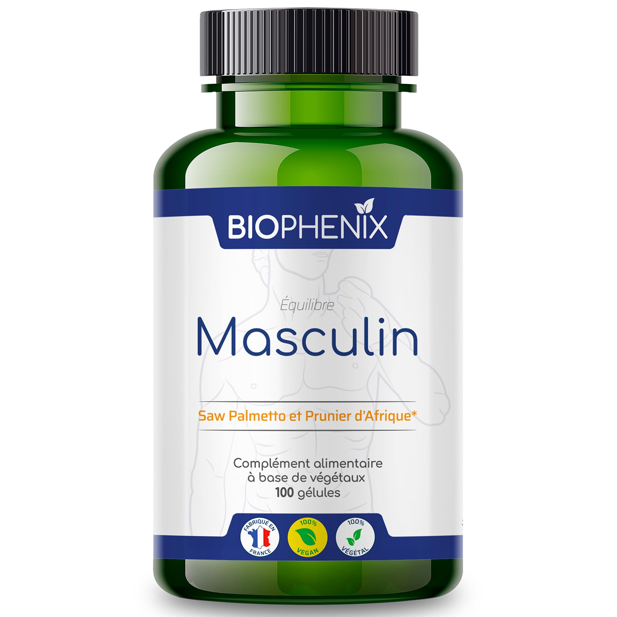 Biophénix Equilibre Masculin 100 Gélules - Complément Alimentaire 100% Naturel à Base de Végétaux - Saw Palmetto et Prunier d'Afrique - Confort Urinaire et Prostatique