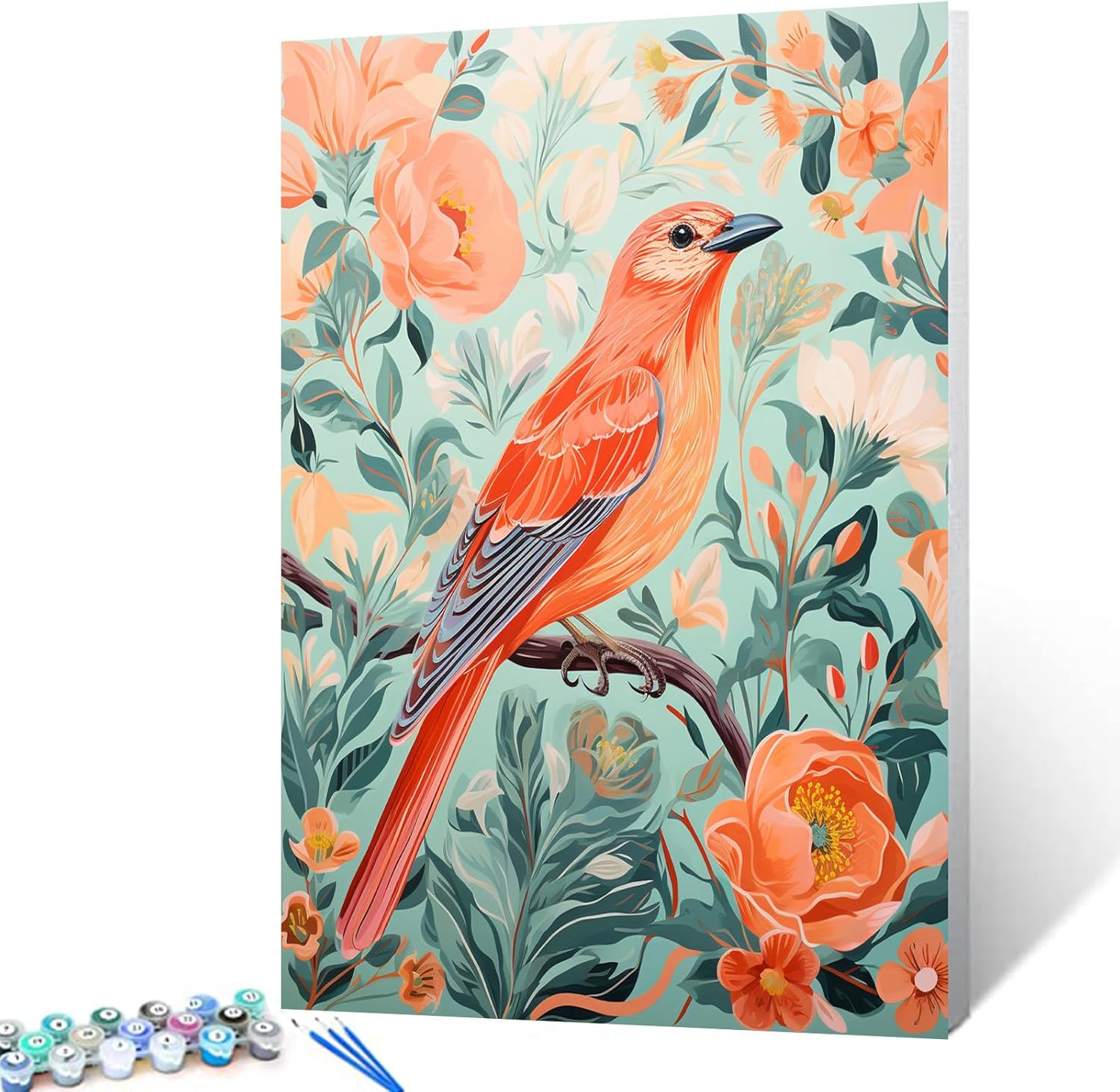 Tucocoo Orange Bird with Floral Leaves Background Oil Painting Paint by Number Kits 16 x 20 inch Canvas Abstract DIY Painting for Kids Students Adults Beginner with Brushes Acrylic Pigment(DIY Frame) 16''x20''(DIY Frame) Bird 03