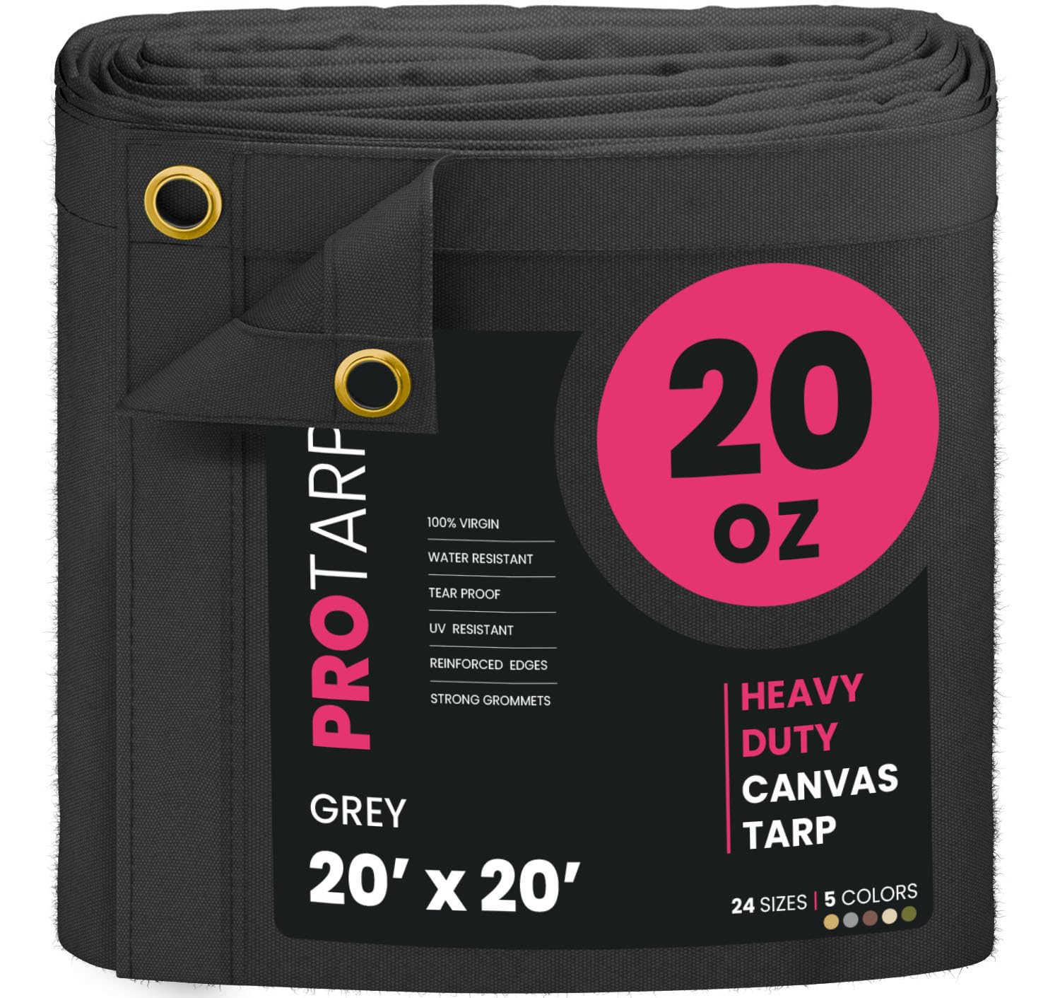 PROTARP Extreme Heavy Duty 20 OZ Water Resistant Canvas Tarp, UV Resistant Tarpaulin Cover with Rustproof Brass Grommets, Multipurpose for Canopy,