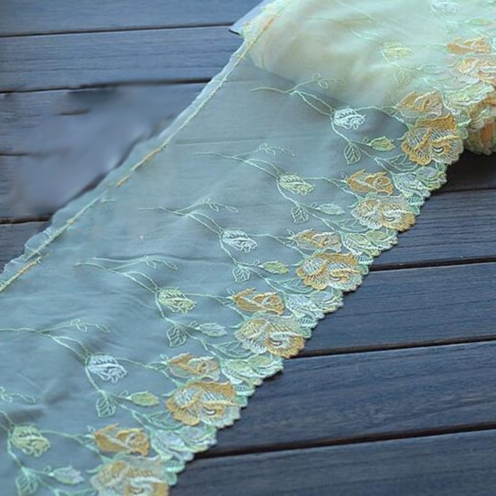 Nastro Pizzo Floreale Verde Scuro - 7.1 Pollici X 3 Iarde Per Decorazioni E Cucito - Foto 2