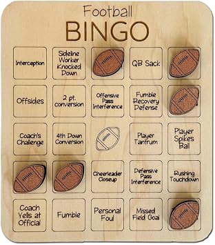 Sports Bingo Chess and Card Game, Baseball Football Bingo Wooden Board Bingo Ball Game Set 4.3 * 5.1 inches, Adult Party EditionFootball