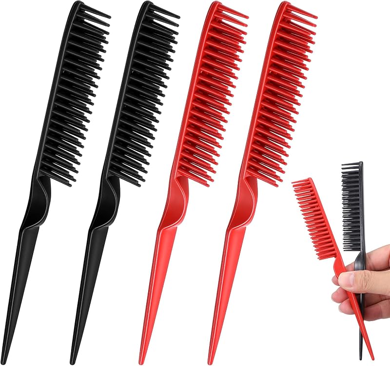 3 Row Comb, 4 PCS Curl Defining Combs Triple Row Styling Comb, Rat Tail Teasing Brush, Styling Hair Combs for Women Detangling, Defining and Curls Sectioning Hair