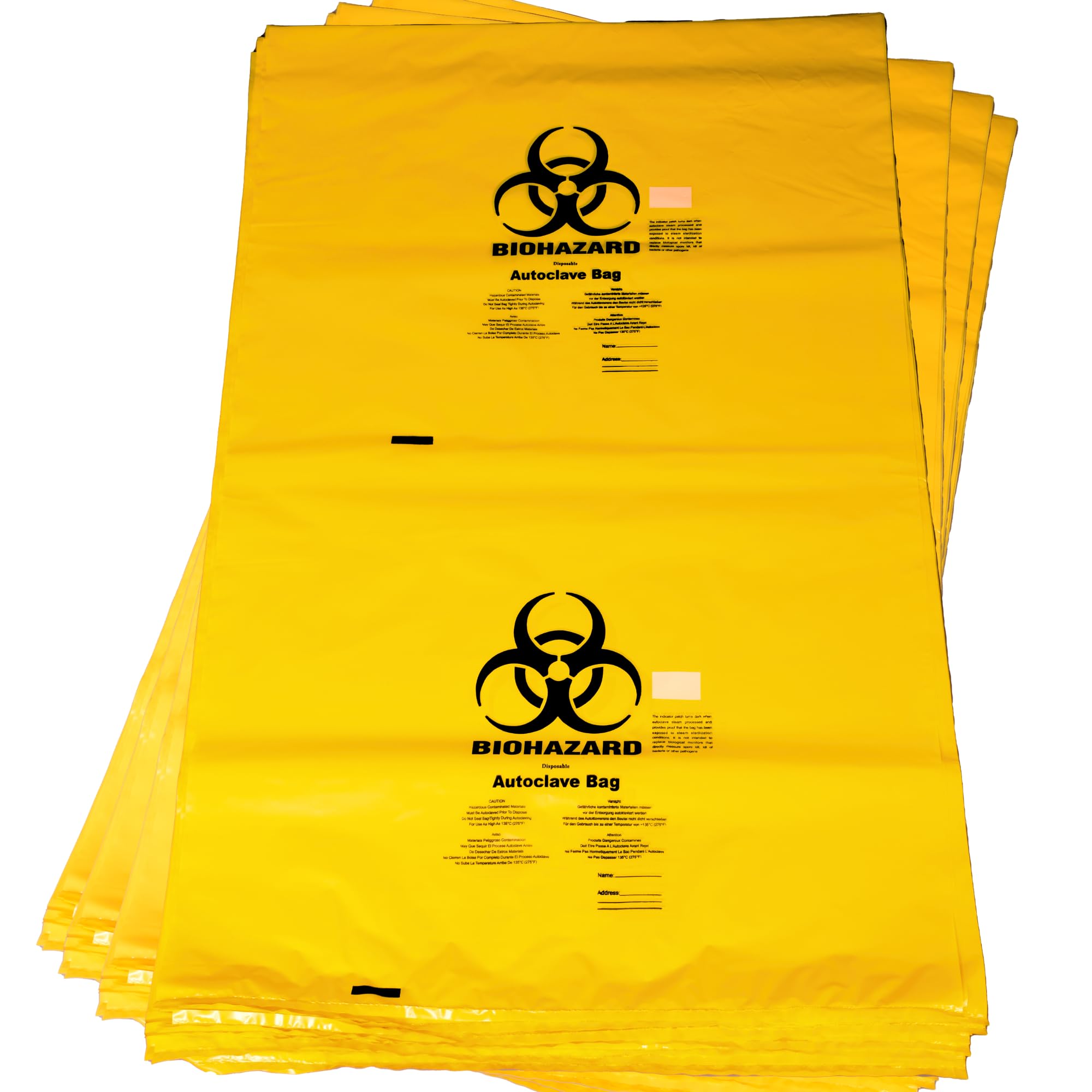 Labsales Biohazard Waste Disposal Bin Bags Yellow, Heavy-Duty, Leak Proof for Hazardous Waste Bio Hazard Disposal, with Sterilisation Indicator Patch 91L Volume 700x1100mm Pack of 75 - Autoclavable