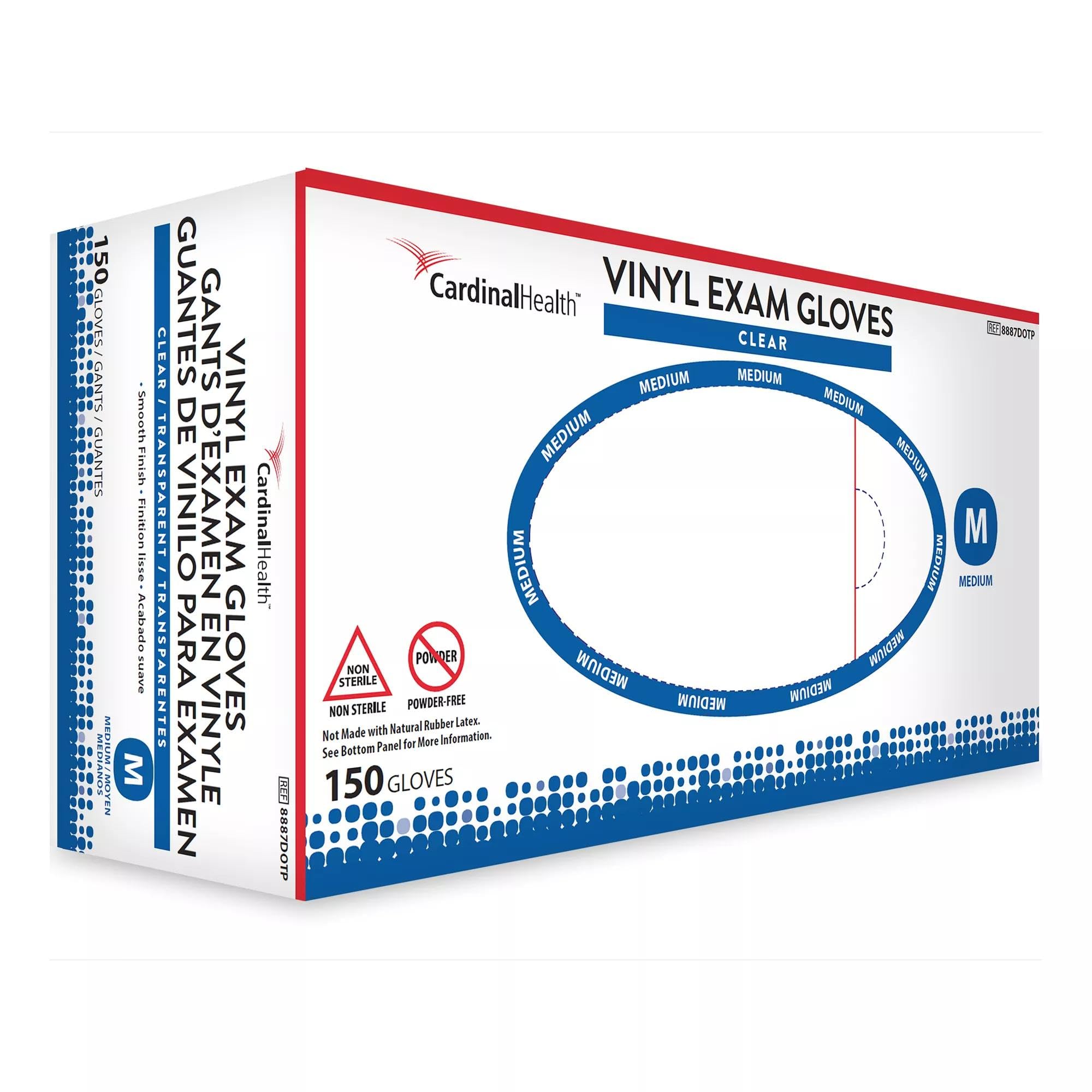 CARDINAL HEALTH™ Clear Vinyl Exam Gloves, XL, 130EA/BX, 10BX/CS