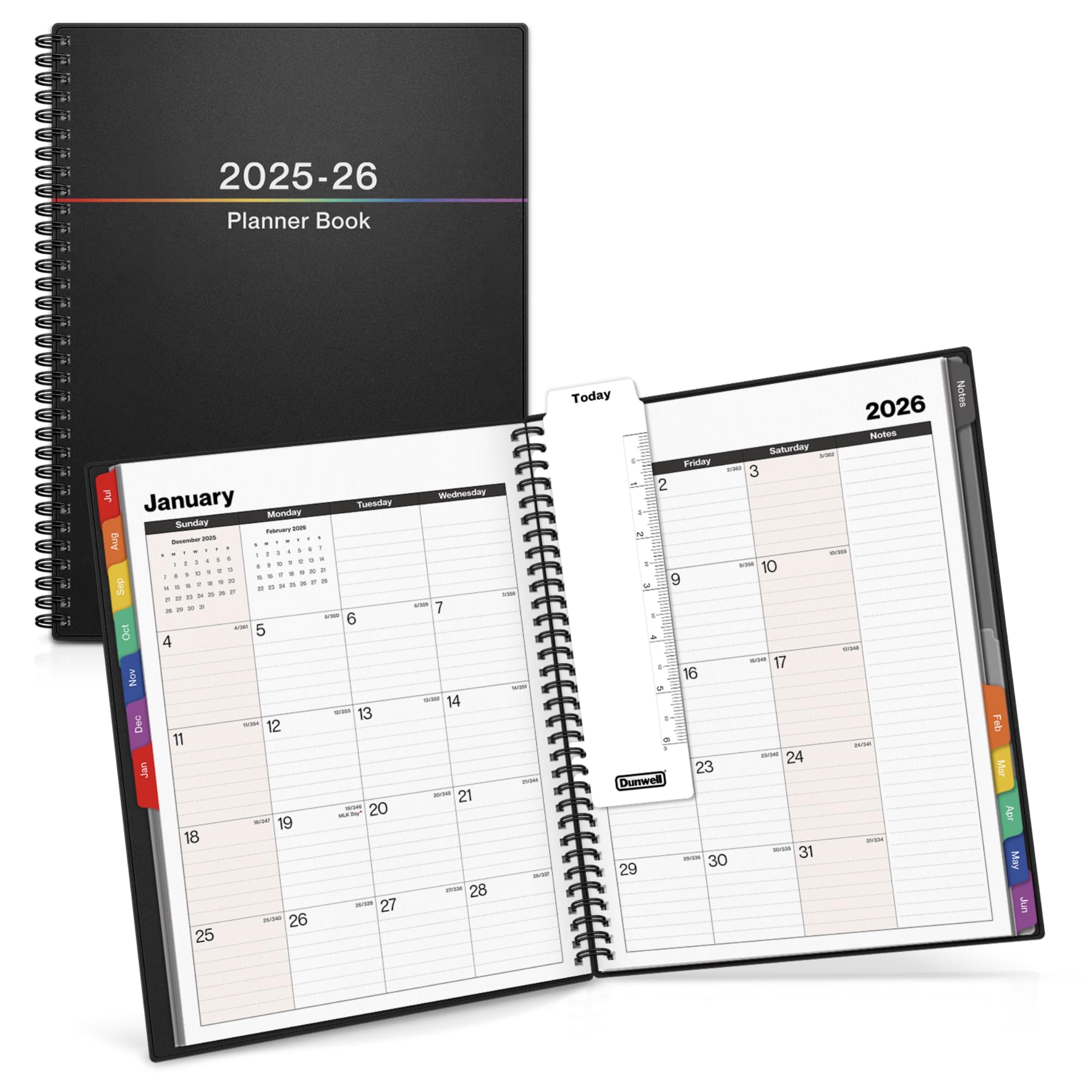 Dunwell Large Planner 2025-2026 Academic Year, 8.5 x 11 Daily Planner July 2025 - June 2026, Colorful Tabs, Free Stickers, Bookmark, Pocket, For Office and School,12 Month Calendar Book