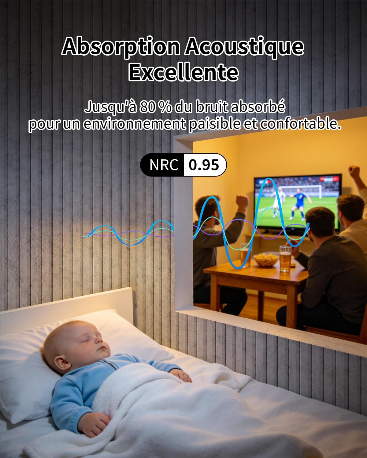 Grands Panneaux Acoustiques Autocollants 116x58x1,8cm, 6 Pièces Panneaux Muraux Isolants, 4,04㎡ Revêtement Mural Acoustique & Décoration Murale pour Studio Bureau, Argenté