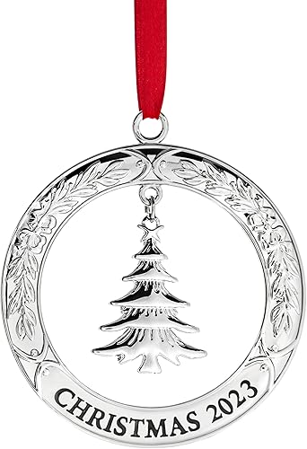 Klikel Adorno de Navidad 2023  Adorno de Navidad plateado brillante 2023 corona con árbol  Adorno de Navidad 2023  Adorno para árbol de Navidad