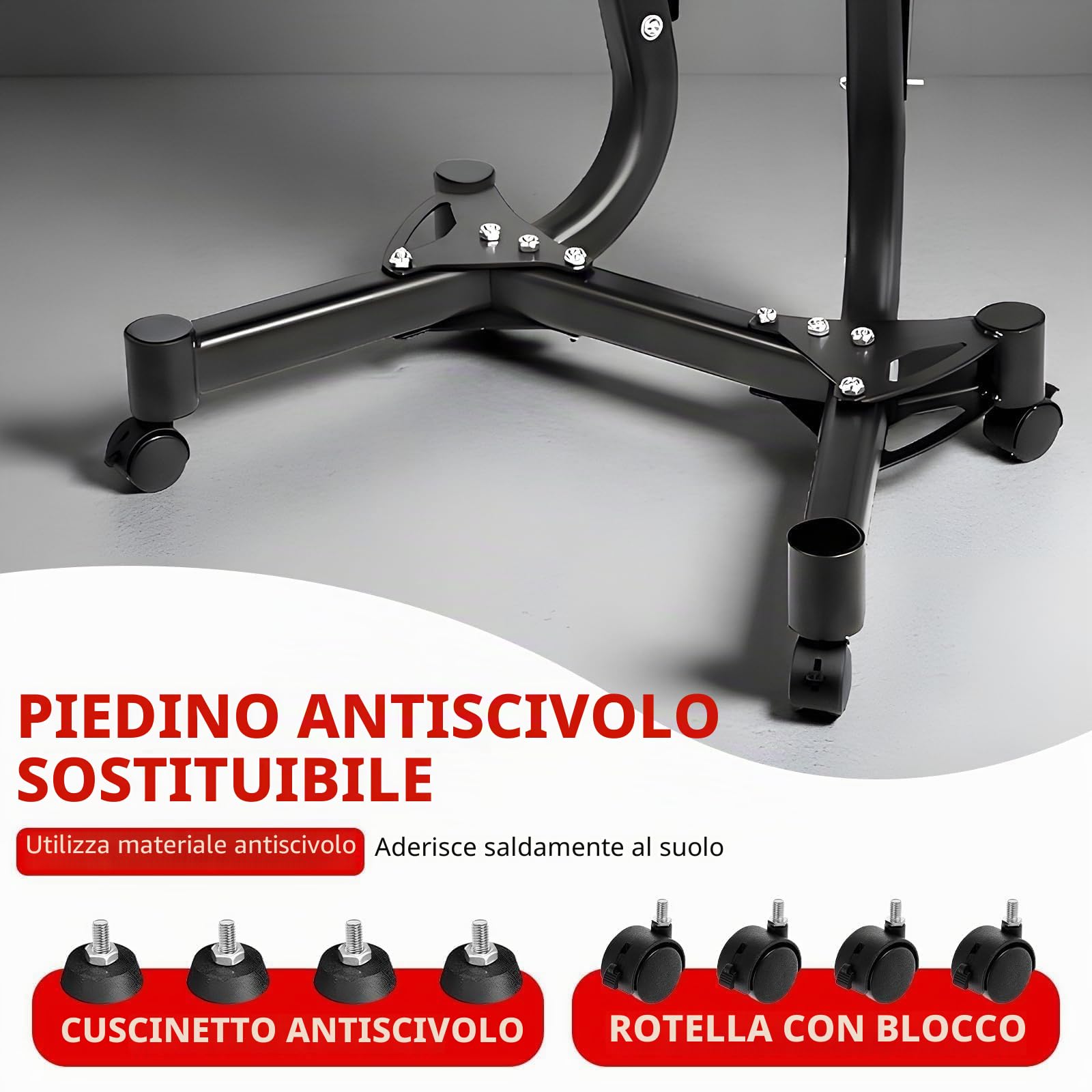 Portapacchi da 154,2 kg, supporto regolabile per manubri da 154,2 kg, supporto standard in metallo con quattro ruote per uso domestico e palestra.